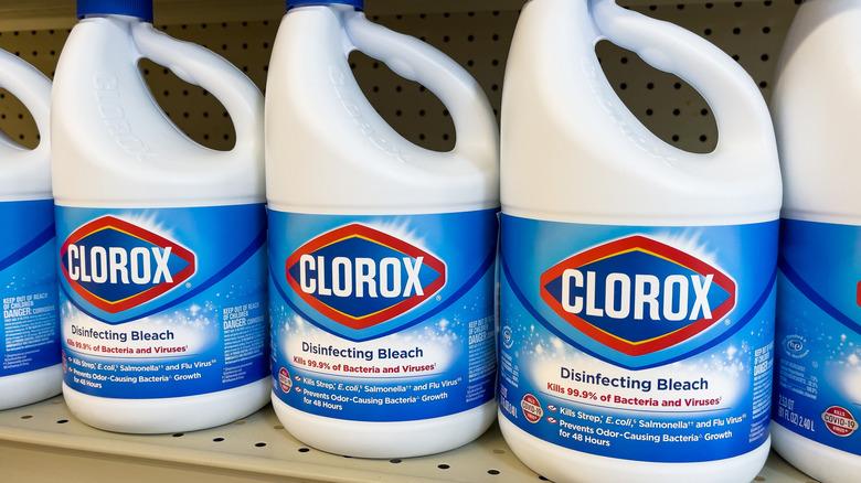 store shelf lined with Clorox disinfecting bleach
