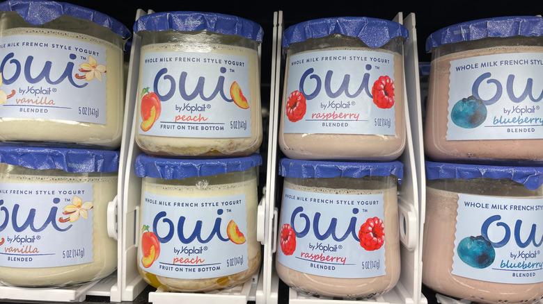 Yoplait Oui yogurt glass cups for sale at the store in various flavors