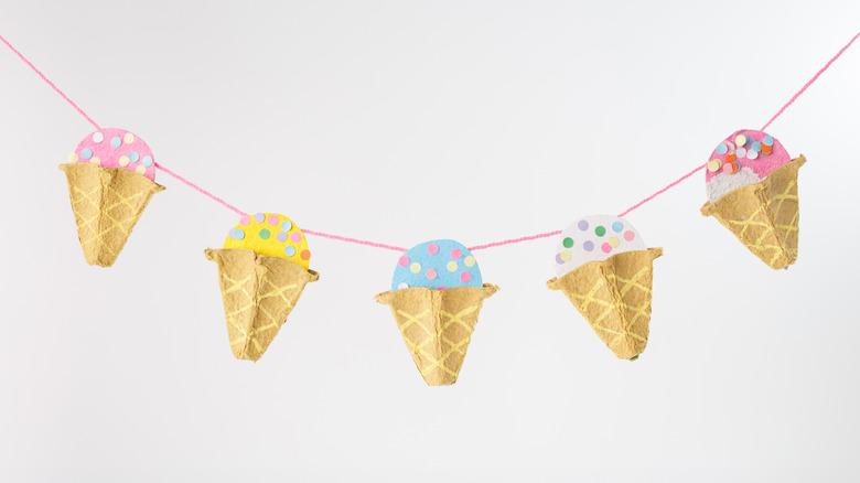 DIY ice cream-themed bunting made from egg cartons.