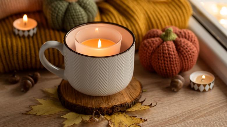 Tea light inside coffee cup