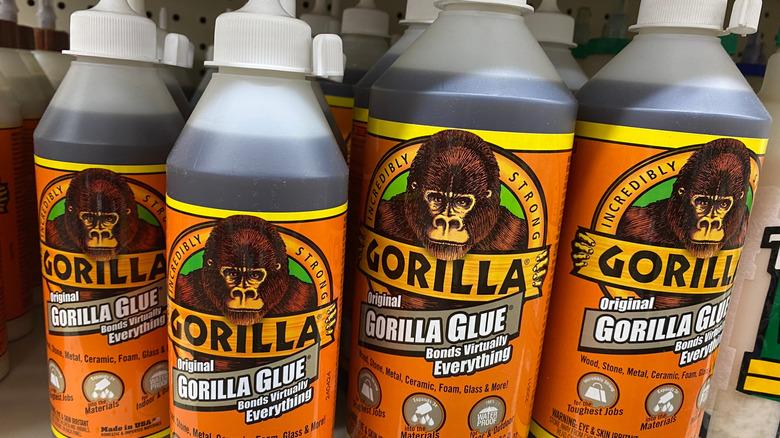 Bottles of Gorilla Glue on a store shelf