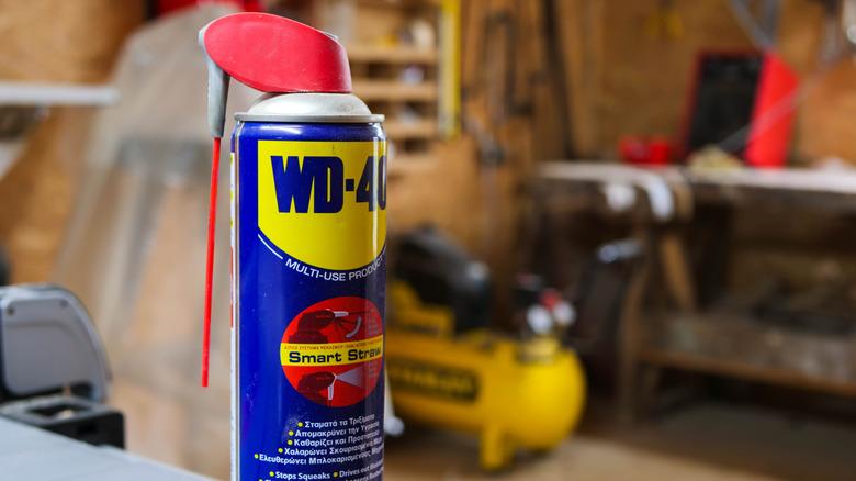can of WD-40 in a workshop