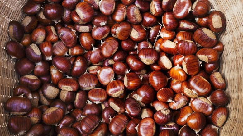 a basket filled with chestnuts
