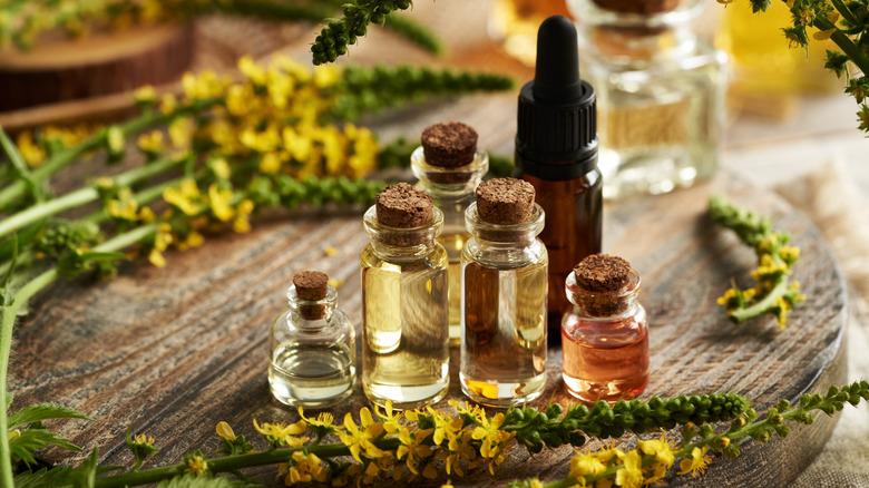 Bottles of essential oils