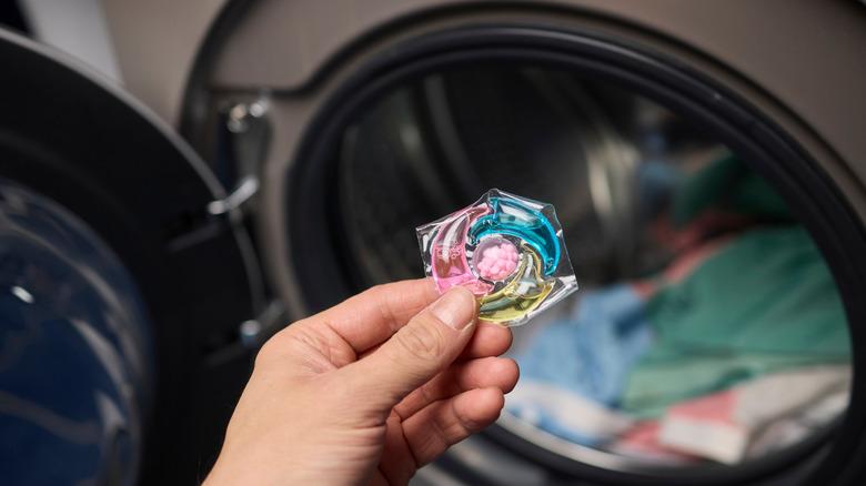 Closeup of pastel colored laundry pods