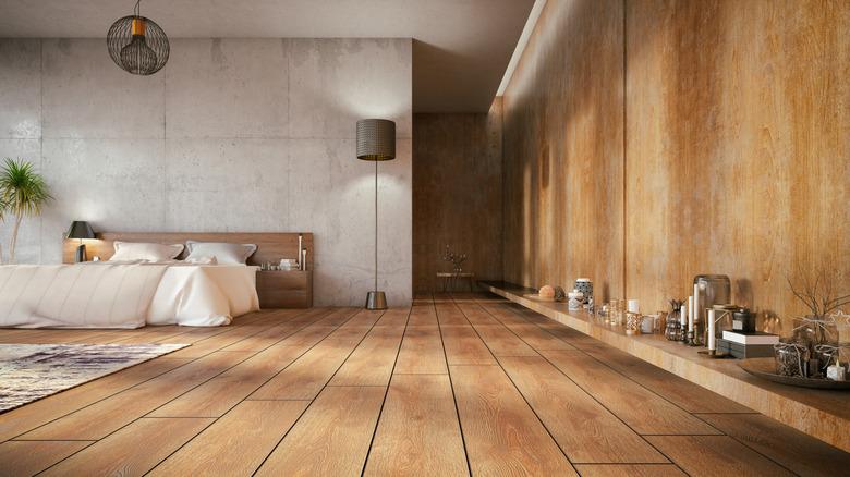 Bedroom with emphasis on wood flooring
