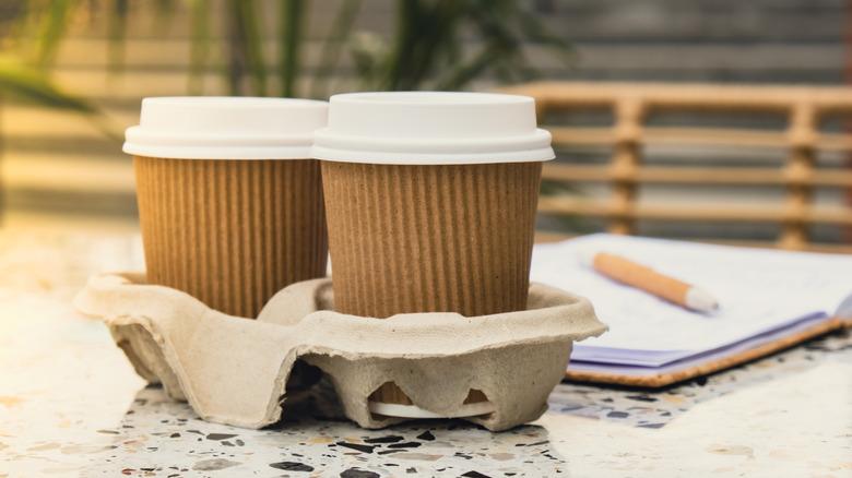 Cardboard cup holder with two drinks
