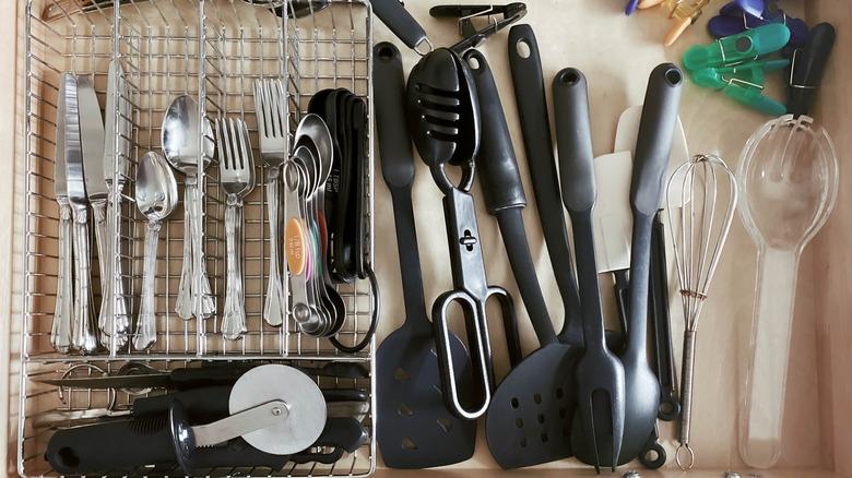 Kitchen utensils in a drawer