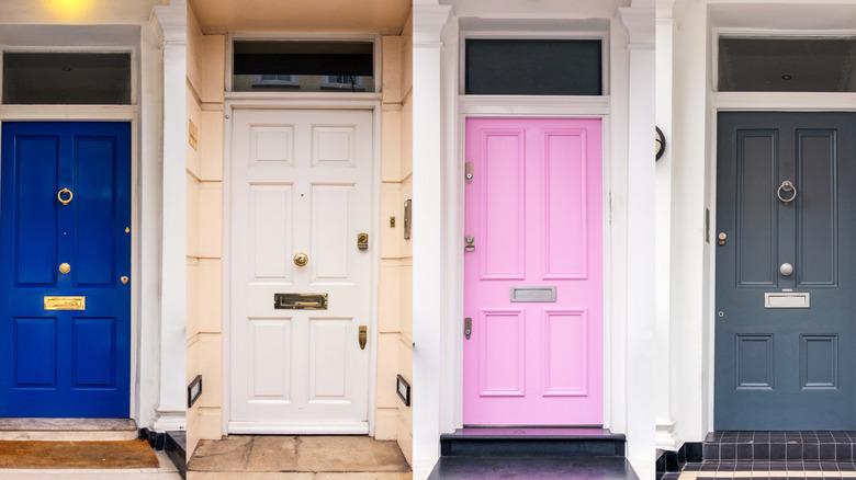 different color front doors all lined up