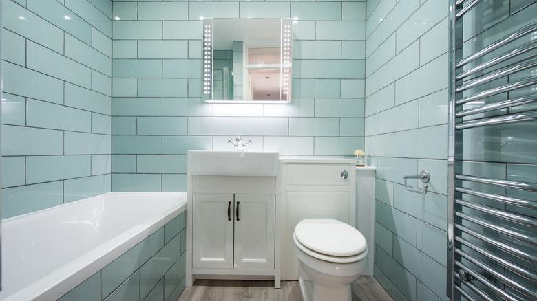 small blue tiled bathroom