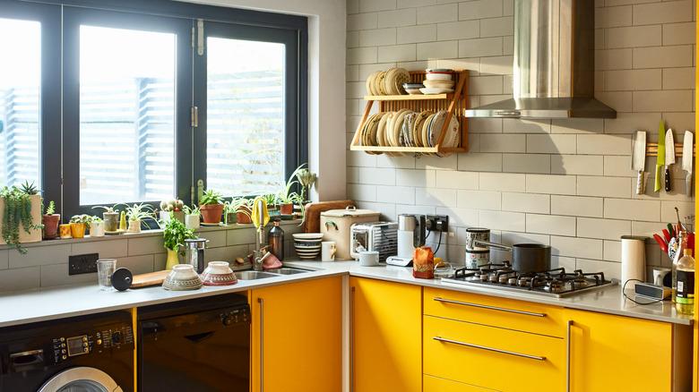 kitchen counter with clutter